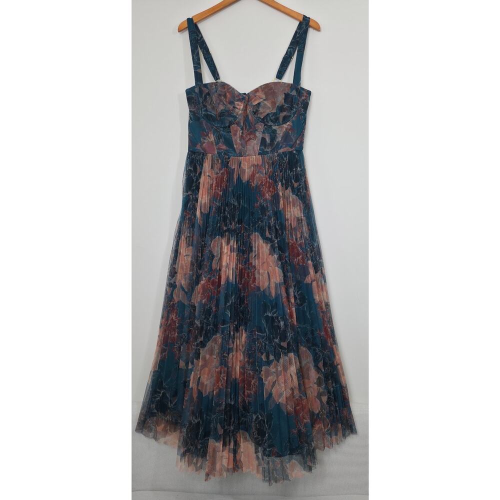 Hutch Willa Sleeveless Tulle Tiered Maxi Blue Floral Sweetheart Gown Sz 12 NWT - Picture 2 of 11